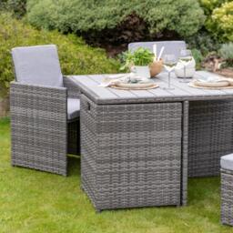 Cube 8 Seater Rattan Outdoor Dining Set with Cream Parasol - Grey Weave Polywood Top - thumbnail 6