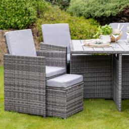 Cube 8 Seater Rattan Outdoor Dining Set with Cream Parasol - Grey Weave Polywood Top - thumbnail 5