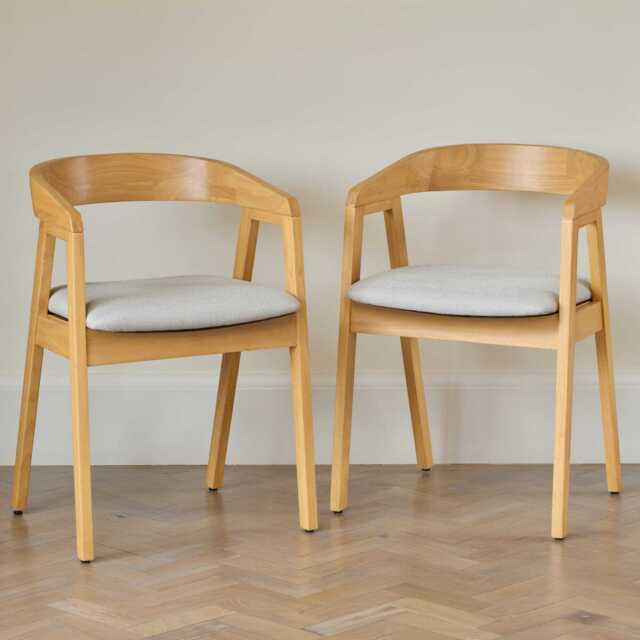 Ella Fawn Linen Dining Armchairs - Set of 2 - Pale Oak Legs - image 1
