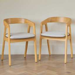 Ella Fawn Linen Dining Armchairs - Set of 2 - Pale Oak Legs