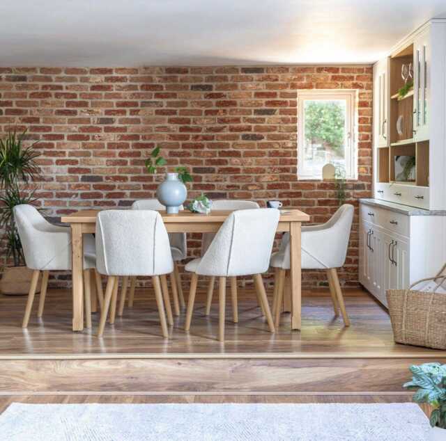 Ella Pale Oak Dining Table Set - 6 Seater - 2 Freya Sand Carver Chairs & 4 Dining Chairs - Whitewash Oak Legs - image 1