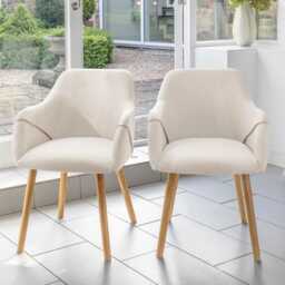 Ella Pale Oak Dining Table Set - 6 Seater - 2 Freya Sand Carver Chairs & 4 Dining Chairs - Whitewash Oak Legs - thumbnail 3