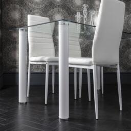 Anya Glass Dining Table Set - 6 Seater - White Faux Leather Dining Chairs - thumbnail 3
