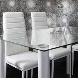 Anya Glass Dining Table Set - 6 Seater - White Faux Leather Dining Chairs - thumbnail 2