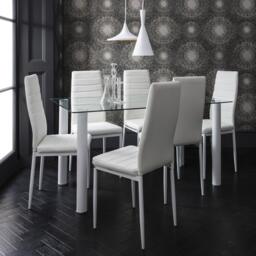 Anya Glass Dining Table Set - 6 Seater - White Faux Leather Dining Chairs - thumbnail 1