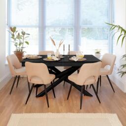Amelia Black Extendable Dining Table Set - 6 Seater - Dolly Dining Chairs - Black Legs - thumbnail 1