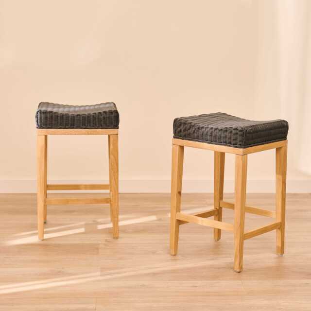 Reid Slate Grey Backless Bar Stools - Set of 2 - Whitewash Mindi Wood Legs - image 1