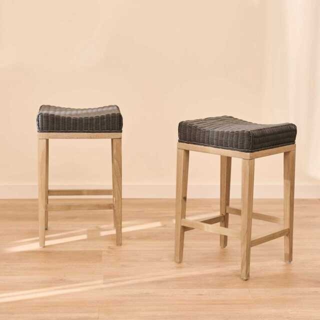 Reid Slate Grey Backless Bar Stools - Set of 2 - Whitewash Mindi Wood Legs - image 1