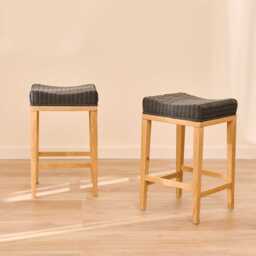 Reid Slate Grey Backless Bar Stools - Set of 2 - Whitewash Mindi Wood Legs - thumbnail 1
