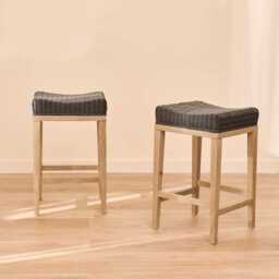 Reid Slate Grey Backless Bar Stools - Set of 2 - Whitewash Mindi Wood Legs - thumbnail 1