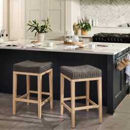 Reid Slate Grey Backless Bar Stools - Set of 2 - Whitewash Mindi Wood Legs