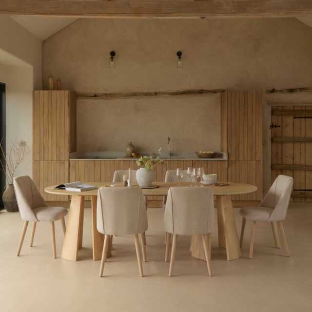 Farren Whitewash Oak Oval Dining Table Set - 6 Seater - Freya Sand Dining Chairs - Whitewash Oak Legs - image 1