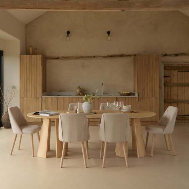 Farren Whitewash Oak Oval Dining Table Set - 6 Seater - Freya Sand Dining Chairs - Whitewash Oak Legs - image 1