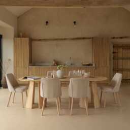 Farren Whitewash Oak Oval Dining Table Set - 6 Seater - Freya Sand Dining Chairs - Whitewash Oak Legs