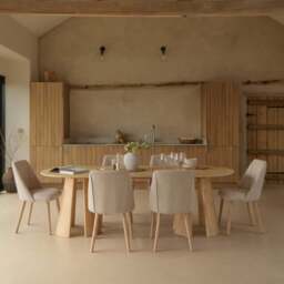 Farren Whitewash Oak Oval Dining Table Set - 6 Seater - Freya Sand Dining Chairs - Whitewash Oak Legs - thumbnail 1