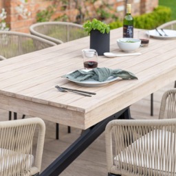Amelia 6 Seater Wooden Garden Dining Set with 6 Hali Natural Chairs - Light Brushed Acacia with Black Legs - thumbnail 5