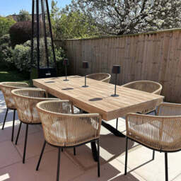 Amelia 6 Seater Wooden Garden Dining Set with 6 Hali Natural Chairs - Light Brushed Acacia with Black Legs - thumbnail 2