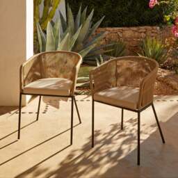 Amelia 6 Seater Wooden Garden Dining Set with 6 Hali Natural Chairs - Light Brushed Acacia with Black Legs - thumbnail 4