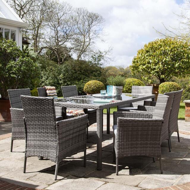 Marston 8 Seater Rattan Garden Dining Set - Grey - Glass Top - image 1