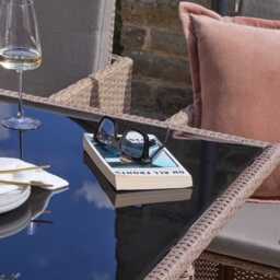 Cube 8 Seater Rattan Outdoor Dining Set with Cream LED Premium Parasol - Natural Brown Weave - thumbnail 6
