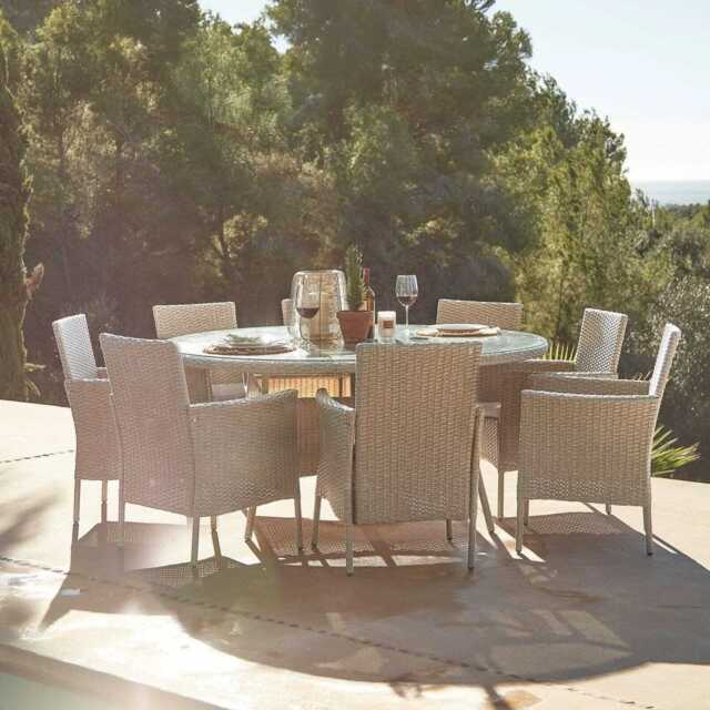 Kemble 8 Seater Round Rattan Garden Dining Set with Kemble/Marston Dining Chairs - Light Grey - image 1