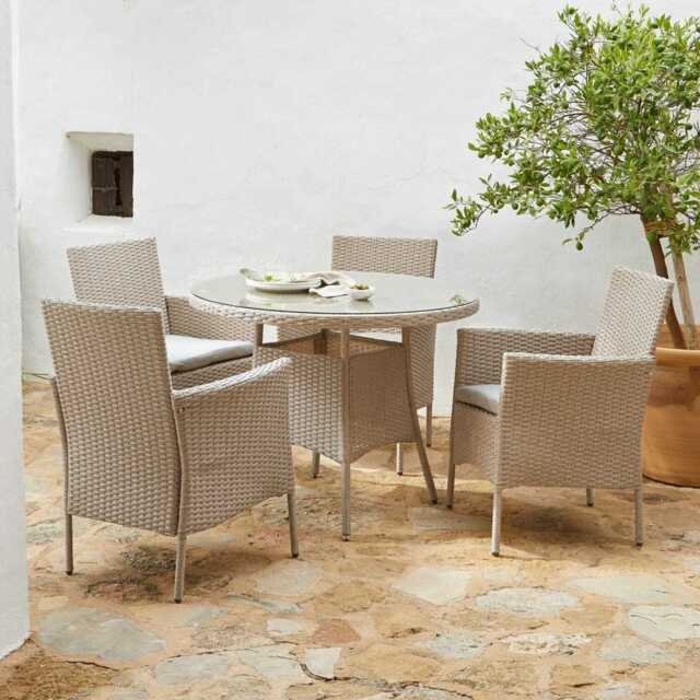Kemble 4 Seater Round Rattan Garden Dining Set with Kemble/Marston Dining Chairs - Light Grey - image 1