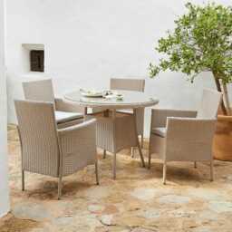 Kemble 4 Seater Round Rattan Garden Dining Set with Kemble/Marston Dining Chairs - Light Grey