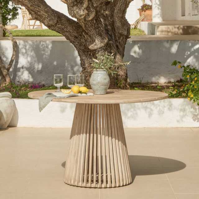 Willow Round Wooden Garden Table - Brushed Light Acacia - image 1