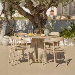 Willow Round Wooden Garden Table - Brushed Light Acacia - thumbnail 2