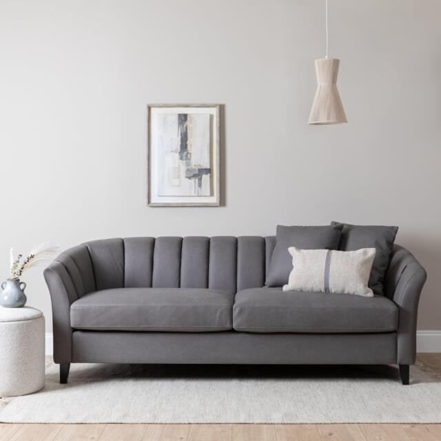 Florence 4 Seater Sofa - Steel Grey Vegan Leather with Dark Oak Legs - image 1