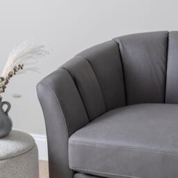 Florence 4 Seater Sofa - Steel Grey Vegan Leather with Dark Oak Legs - thumbnail 3