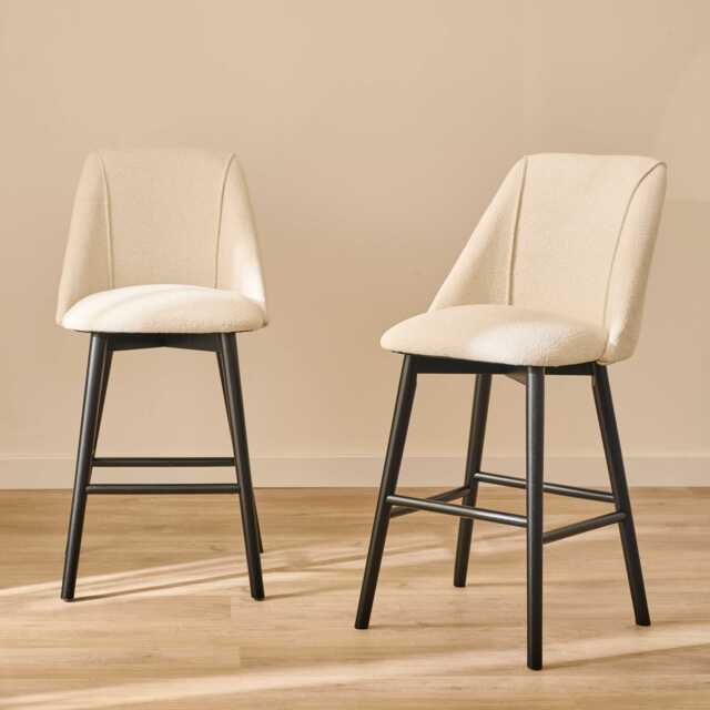 Freya Light Beige Boucle Bar Stool - Black Legs - image 1
