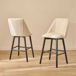 Freya Light Beige Boucle Bar Stool -  Black Legs - thumbnail 5