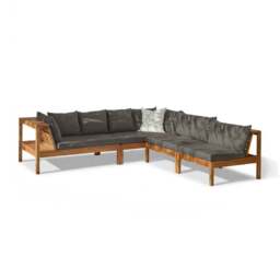 Dakota 6 Seater Wooden Corner Sofa Set - Natural Acacia with Grey Cushions - thumbnail 5