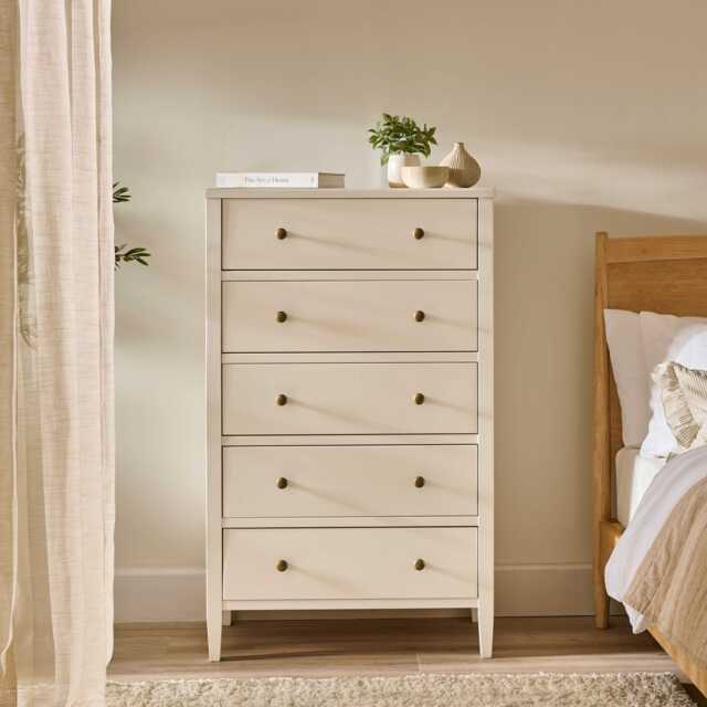 Ivy 5 Drawer Tall Chest of Drawers - Ivory White - image 1