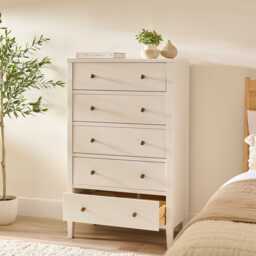 Ivy 5 Drawer Tall Chest of Drawers - Ivory White - thumbnail 2