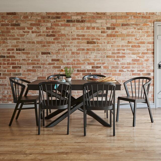Amelia Black Extendable Dining Table Set - 6 Seater - Mabel Black Spindle Back Chairs - image 1