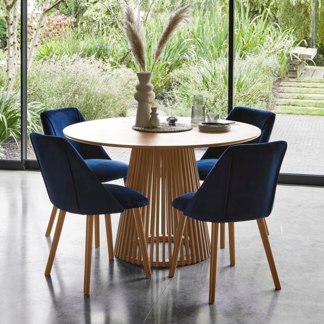 Willow Pale Oak  Dining Table Set - 4 Seater - Freya Blue Dining Chairs - Whitewash Legs - image 1