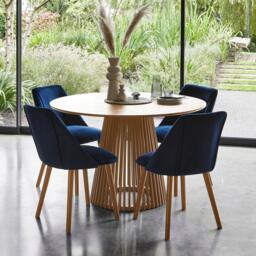 Willow Pale Oak  Dining Table Set - 4 Seater - Freya Blue Dining Chairs - Whitewash Legs - thumbnail 1
