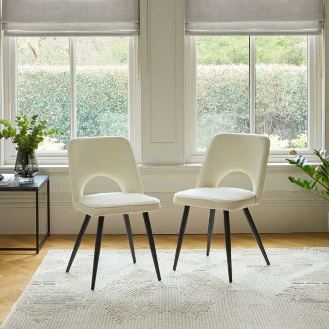 Dolly Oyster White Dining Chairs - Set of 2 - Black Metal Legs - image 1