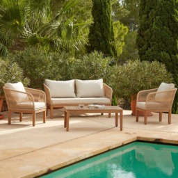 Eaden Rope Garden Conversation Set with Cream Lean Over Parasol - Natural - thumbnail 2