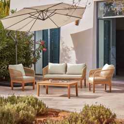 Eaden Rope Garden Conversation Set with Cream Lean Over Parasol - Natural