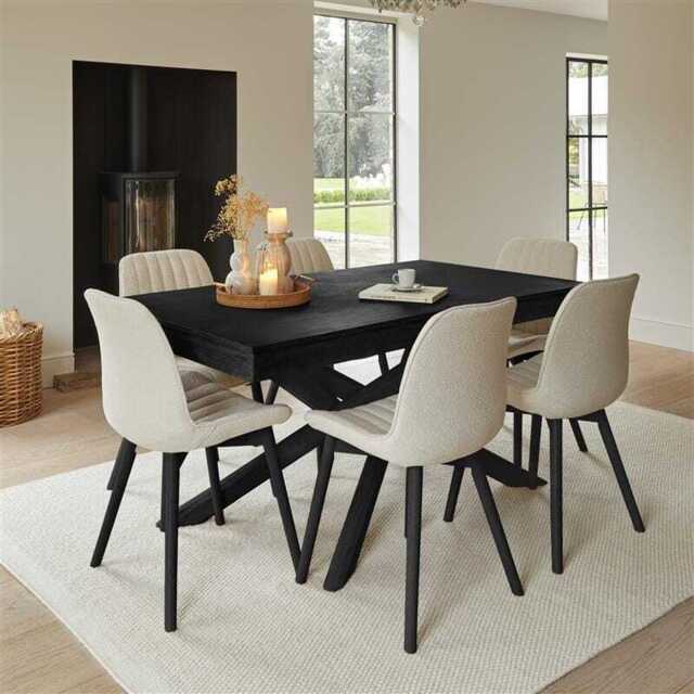 Amelia Black Dining Table Set - 6 Seater - Bella Light Beige Boucle Dining Chairs - Black Legs - image 1