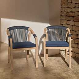 Shiro Dove Grey Concrete Dining Table Set - 6 Seater - Shiro Navy Rope Dining Chairs - thumbnail 3