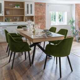 Amelia Whitewash Extendable Dining Table Set - 6 Seater - Freya Fern Green Carver Chairs - Black Legs