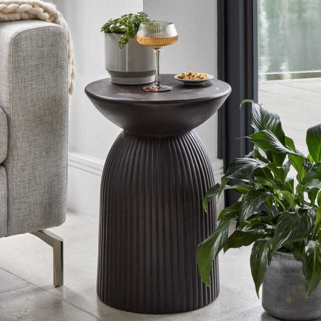 Zaliki Concrete Round Side Table - Black - image 1