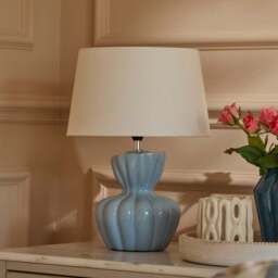Dawes 30cm Cornflower Blue Ceramic Lamp Base & Coningsby Snow White Cotton Lampshade - 30cm - thumbnail 1