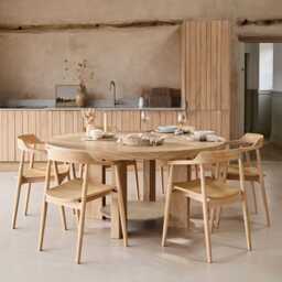 Marlon Whitewash Oak Round Dining Table Set - 6 Seater - Carter Whitewash Oak Dining Armchairs