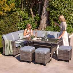 Aston 9 Seater Rattan Corner Sofa Set with Glass Table Top - Grey - thumbnail 2