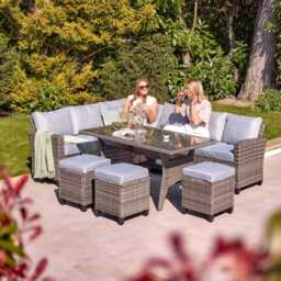Aston 9 Seater Rattan Corner Sofa Set with Glass Table Top - Grey - thumbnail 6